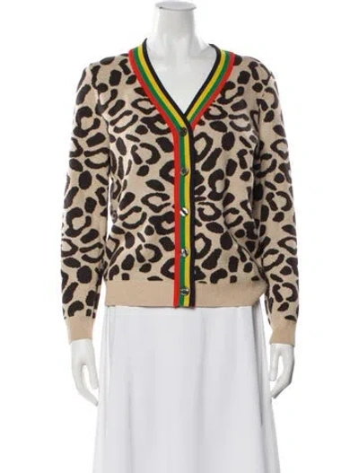 Pre-owned Kule Animal Print V-neck Sweater In Brown