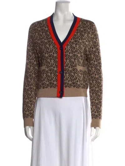 Pre-owned Kule Animal Print V-neck Sweater In Brown