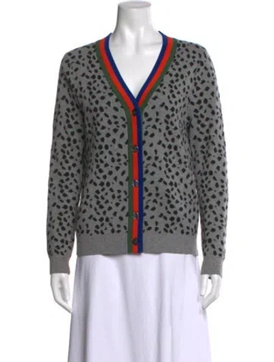 Pre-owned Kule Animal Print V-neck Sweater In Gray