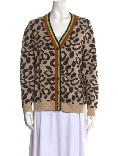 Pre-owned Kule Animal Print V-neck Sweater In Neutral