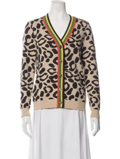 Pre-owned Kule Animal Print V-neck Sweater In Neutrals
