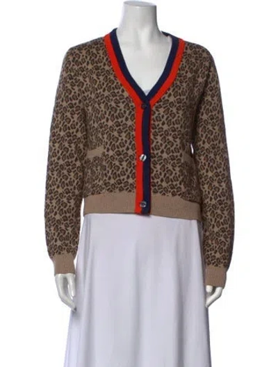 Pre-owned Kule Animal Print V-neck Sweater In Neutrals