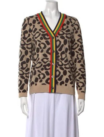 Pre-owned Kule Animal Print V-neck Sweater In Neutrals