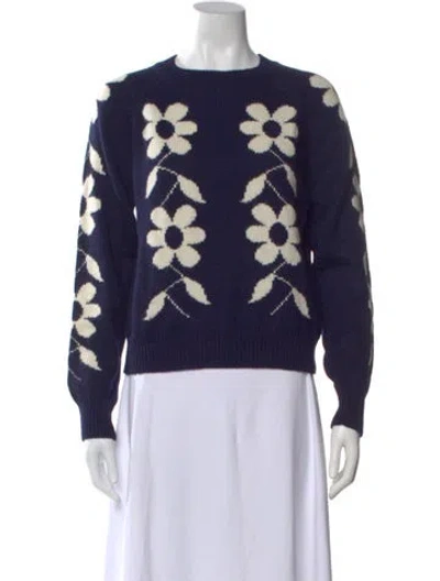 Pre-owned Kule Baby Alpaca Floral Print Sweater W/ Tags In Blue