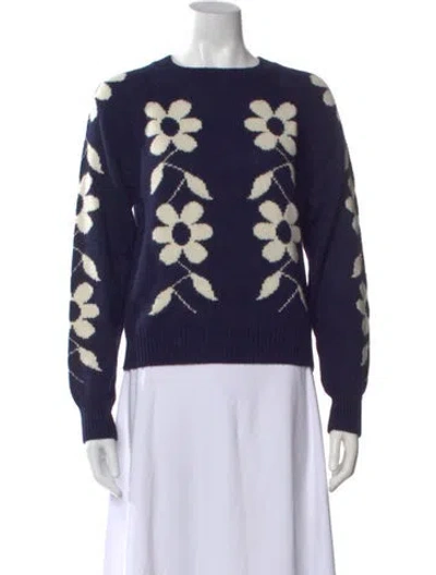 Pre-owned Kule Baby Alpaca Floral Print Sweater W/ Tags In Blue