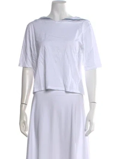 Pre-owned Kule Bateau Neckline Short Sleeve T-shirt In White
