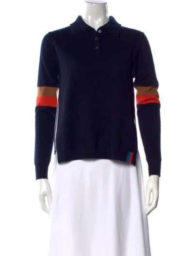 Pre-owned Kule Cashmere Long Sleeve Polo In Blue
