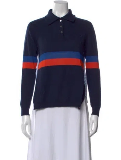 Pre-owned Kule Cashmere Striped Polo In Blue