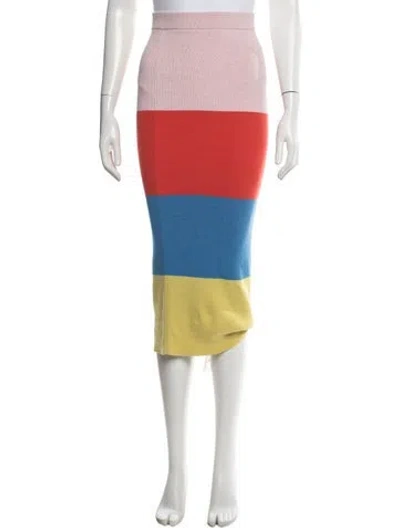 Pre-owned Kule Colorblock Pattern Midi Length Skirt In Blue/orange/pink