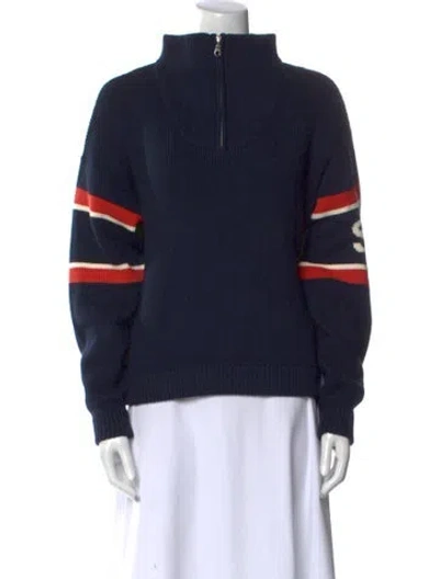 Pre-owned Kule Colorblock Pattern Mock Neck Sweater In Blue