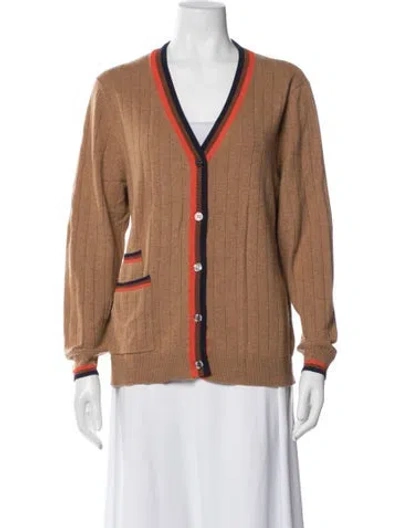 Pre-owned Kule Colorblock Pattern Open Front Sweater In Brown