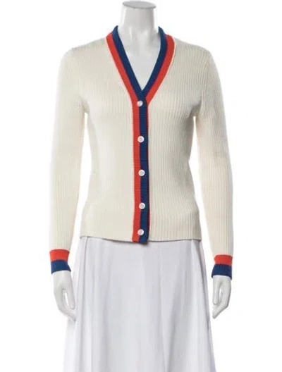 Pre-owned Kule Colorblock Pattern V-neck Sweater In Blue/neutrals/orange