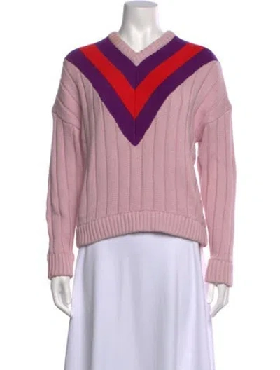 Pre-owned Kule Colorblock Pattern V-neck Sweater In Pink