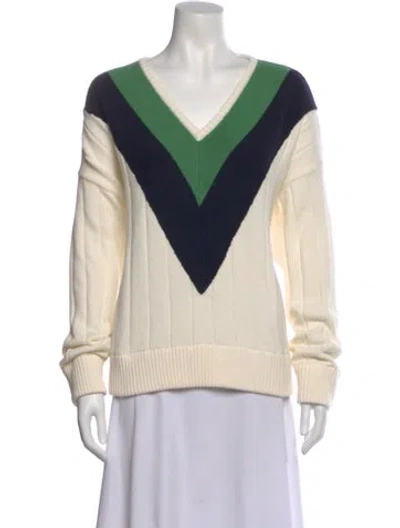 Pre-owned Kule Colorblock Pattern V-neck Sweater In White