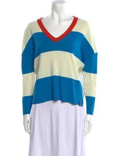 Pre-owned Kule Colorblock Pattern V-neck Sweatshirt In Blue
