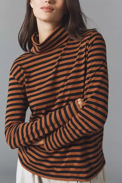 Kule Cotton Long-sleeve Turtleneck Top In Brown