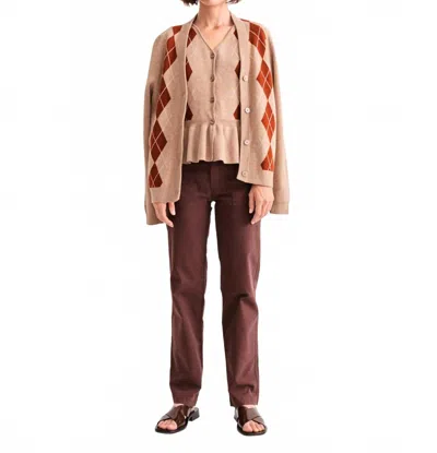 Kule Deane Button Down Cardigan In Camel In Multi