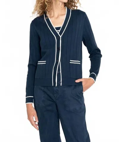 Kule Dede Lightweight Cardigan In Navy/cream In Blue