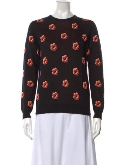 Pre-owned Kule Floral Print Crew Neck Sweater In Black