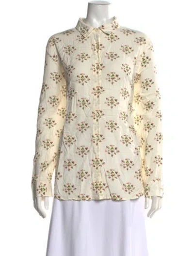 Pre-owned Kule Floral Print Long Sleeve Button-up Top In Neutrals