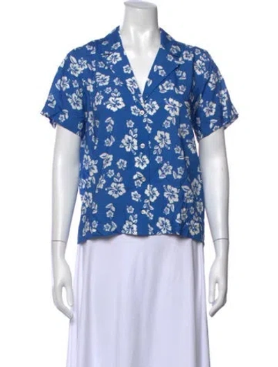 Pre-owned Kule Floral Print V-neck Top In Blue