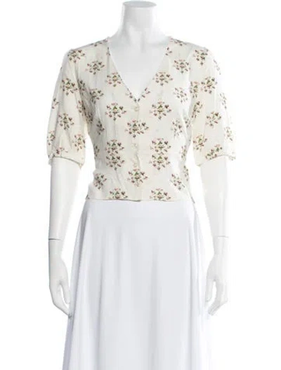 Pre-owned Kule Floral Print V-neck Top W/ Tags In White