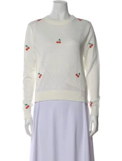 Pre-owned Kule Graphic Print Crew Neck Sweater In White