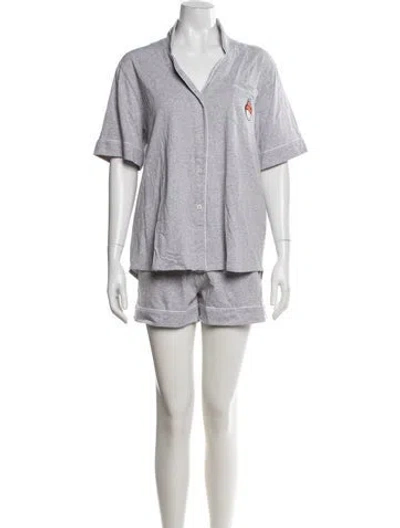 Pre-owned Kule Graphic Print Embroidered Accent Pajamas In Grey