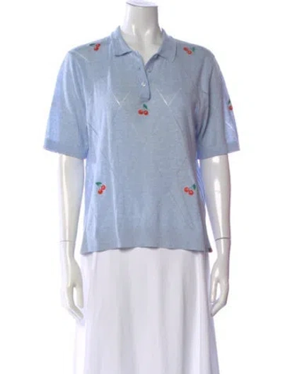 Pre-owned Kule Graphic Print Short Sleeve Polo In Blue