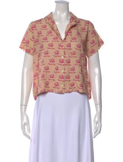 Pre-owned Kule Graphic Print Short Sleeve Top In Neutrals/pink