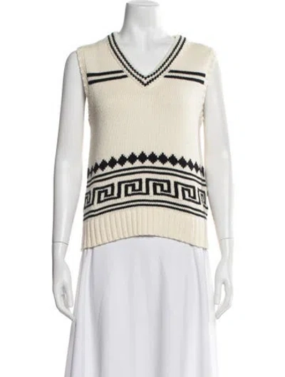 Pre-owned Kule Graphic Print V-neck Sweater In Neutrals