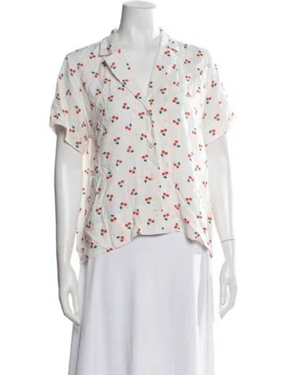 Pre-owned Kule Graphic Print V-neck Top In White