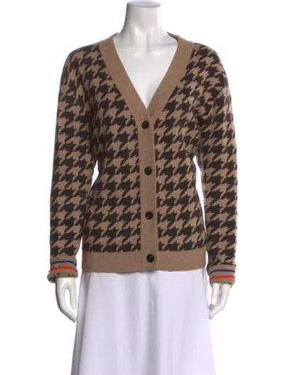 Pre-owned Kule Houndstooth Print V-neck Sweater In Brown
