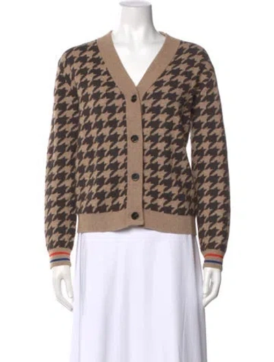 Pre-owned Kule Houndstooth Print V-neck Sweater In Brown