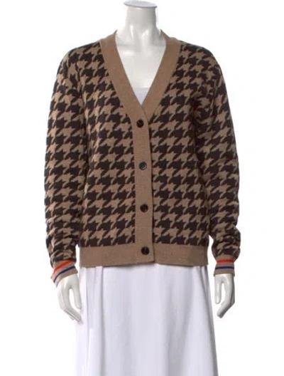 Pre-owned Kule Houndstooth Print V-neck Sweater In Brown
