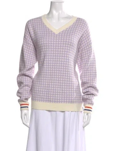 Pre-owned Kule Houndstooth Print V-neck Sweater In Purple