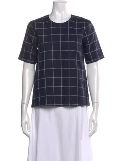Pre-owned Kule Linen Plaid Print Button-up Top In Blue