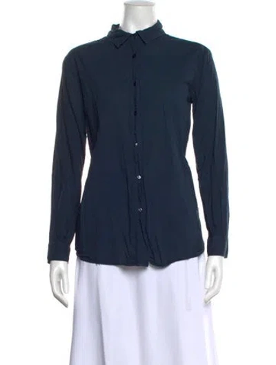 Pre-owned Kule Long Sleeve Button-up Top In Blue