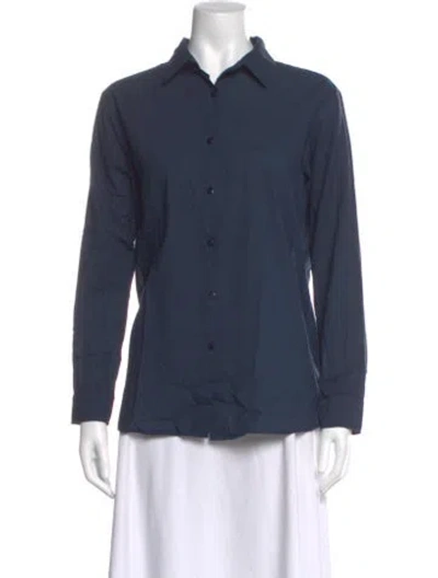 Pre-owned Kule Long Sleeve Button-up Top In Blue