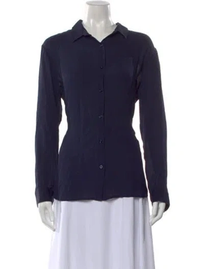 Pre-owned Kule Long Sleeve Button-up Top In Blue