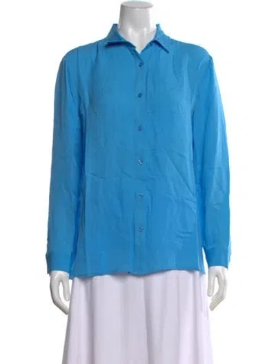 Pre-owned Kule Long Sleeve Button-up Top In Blue