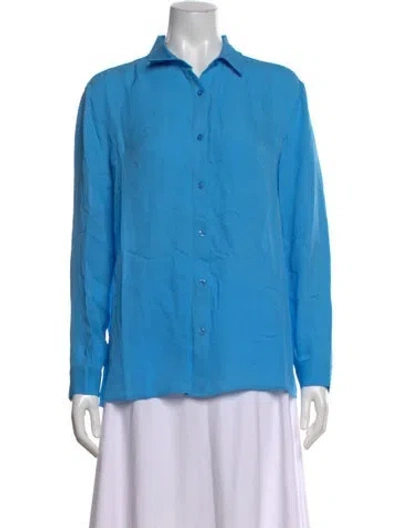 Pre-owned Kule Long Sleeve Button-up Top In Blue