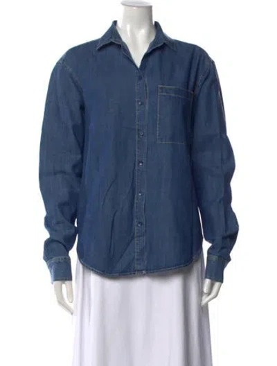 Pre-owned Kule Long Sleeve Button-up Top In Blue