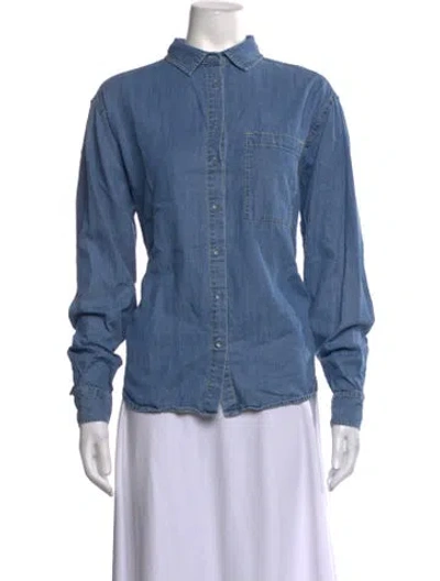 Pre-owned Kule Long Sleeve Button-up Top In Blue