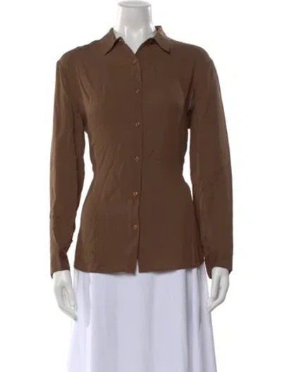 Pre-owned Kule Long Sleeve Button-up Top In Brown
