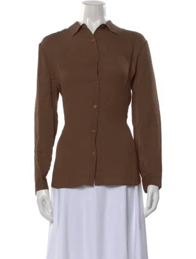 Pre-owned Kule Long Sleeve Button-up Top In Brown