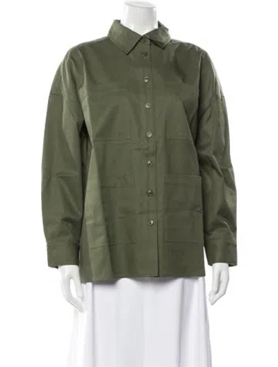 Pre-owned Kule Long Sleeve Button-up Top In Green