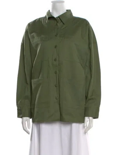 Pre-owned Kule Long Sleeve Button-up Top In Green