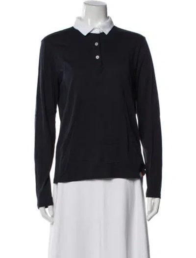 Pre-owned Kule Long Sleeve Polo In Blue