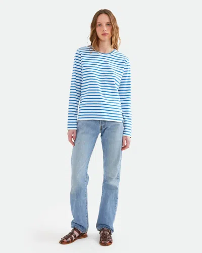 Kule Modern Long Sleeve Stripe Shirt In White/royal Blue In Multi